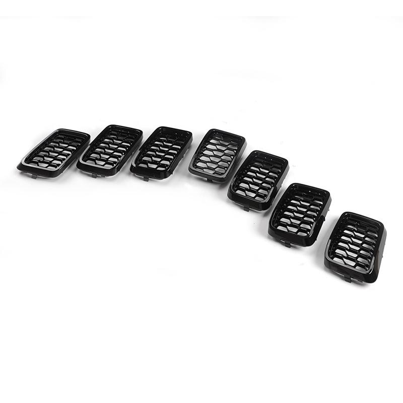 1 Set Black Car Front Bumper Insert Mesh Grille Front Radiator Inlet Grill Trim Cover Fit For Jeep Grand Cherokee 2017-2022 7pcs