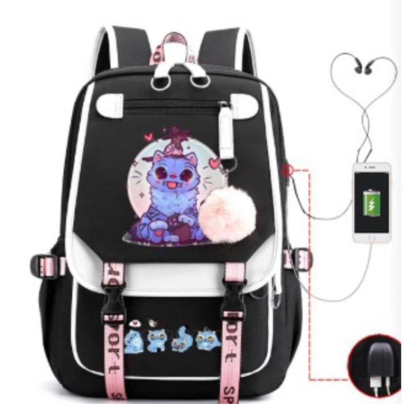 KPOP Hexenjagd Film Merchandise bedruckter Rucksack Rucksack Rucksack für Studenten auf dem Campus mit Pelzkugel Rucksack