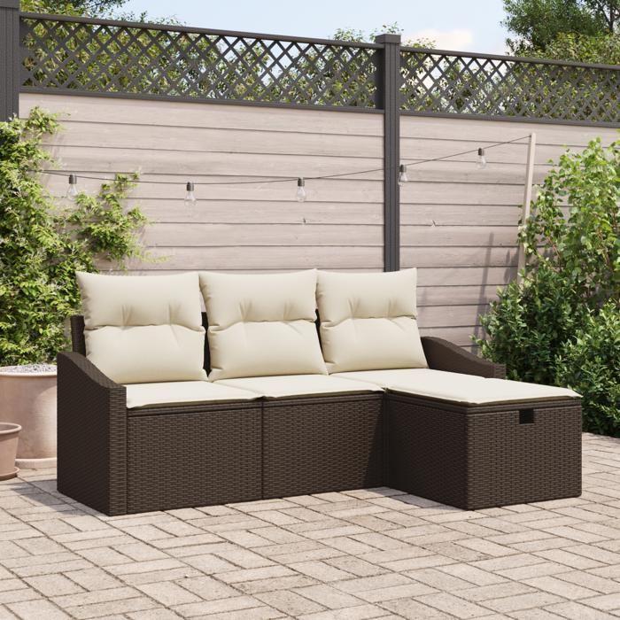 VidaXL Ensemble de Canapé de Jardin 4 Pièces avec Coussins Marron en Rotin Synthétique 3360579