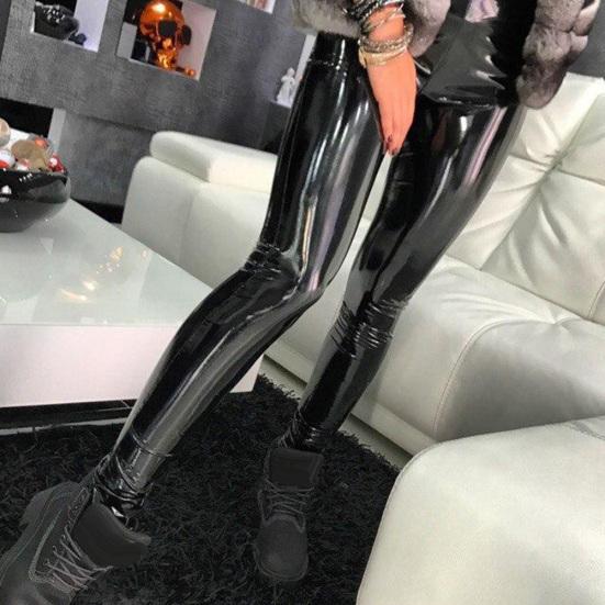 Chic Women Faux Leather Solid Color High Waist Pants Trousers Slim Fit Leggings