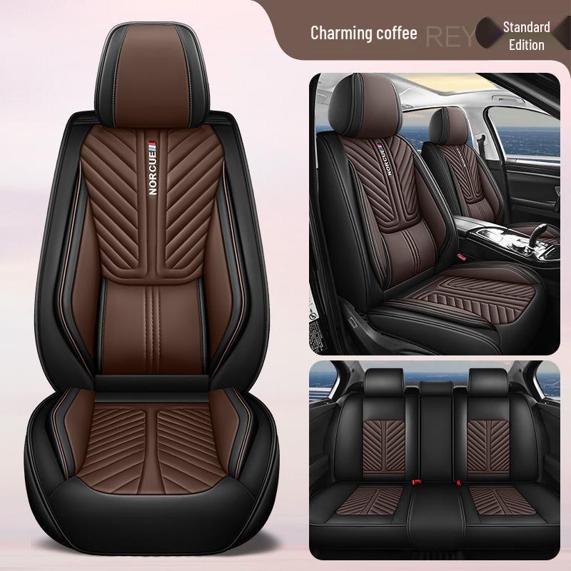 Universal Four Seasons Leather Car Seat Cushion Cover for Small 5-Seat Cars 5 Seats