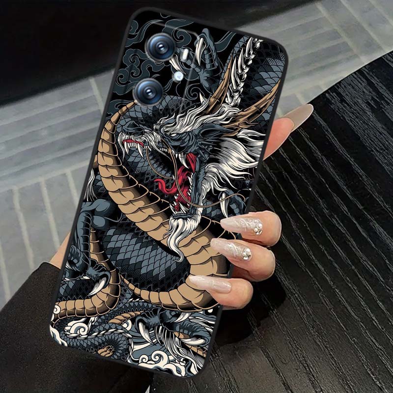 Fashion Dragon Illustration For OPPO Reno 5 6 7 A96 A40 A58 Realme GT A74 A78 Neo2 A74 A78 Find X5 X3 X7 X8 Black Phone Case