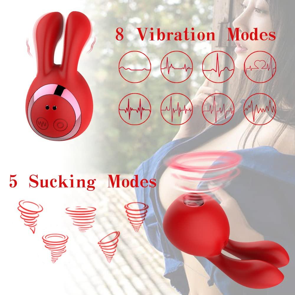 Rabbit Suction Vibrator,Female Masturbation Toy,5 Frequencies,8 Vibration Modes,Female Clitoral and Nipple Stimulation Vibrator