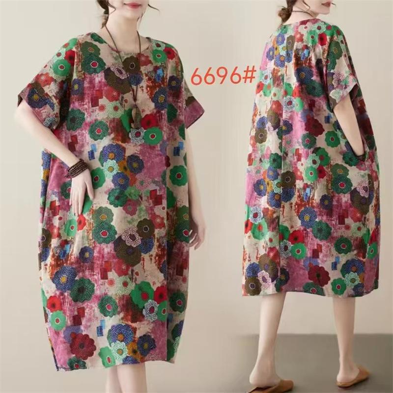 Real Shot 2026 Summer New Large Size Women's Clothing Fat MM Linen Cotton Linen Retro Literary Ethnic Style Casual Dress