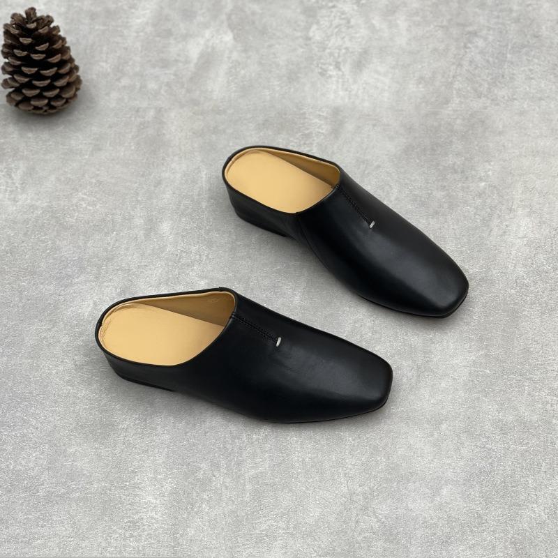 New Style of Flip-top High Heels Retro and Breathable Half-drag Square Toe Women's Shoes Devotion