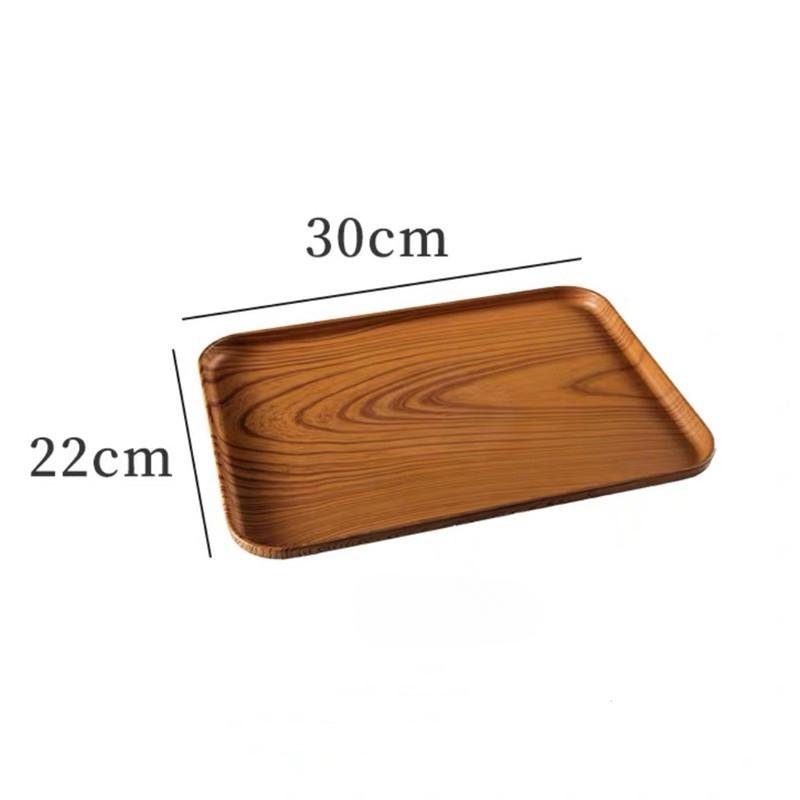 Plastic Serving Tray Home Tea Fruit Dessert Tray Wooden Pattern Plastic Food Cooking Storage Tableware Plate Tray Kitchenware
