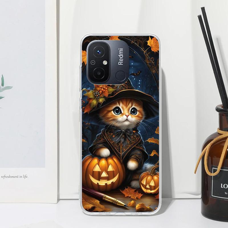 Black Kitten Halloween Pumpkin Phone Case For Xiaomi Redmi 12C 12 10C 10A 10 9C 9A 9T 9 8A 8 7A 7 6A 6 Pro K70 K40 K20 Fundas Ba