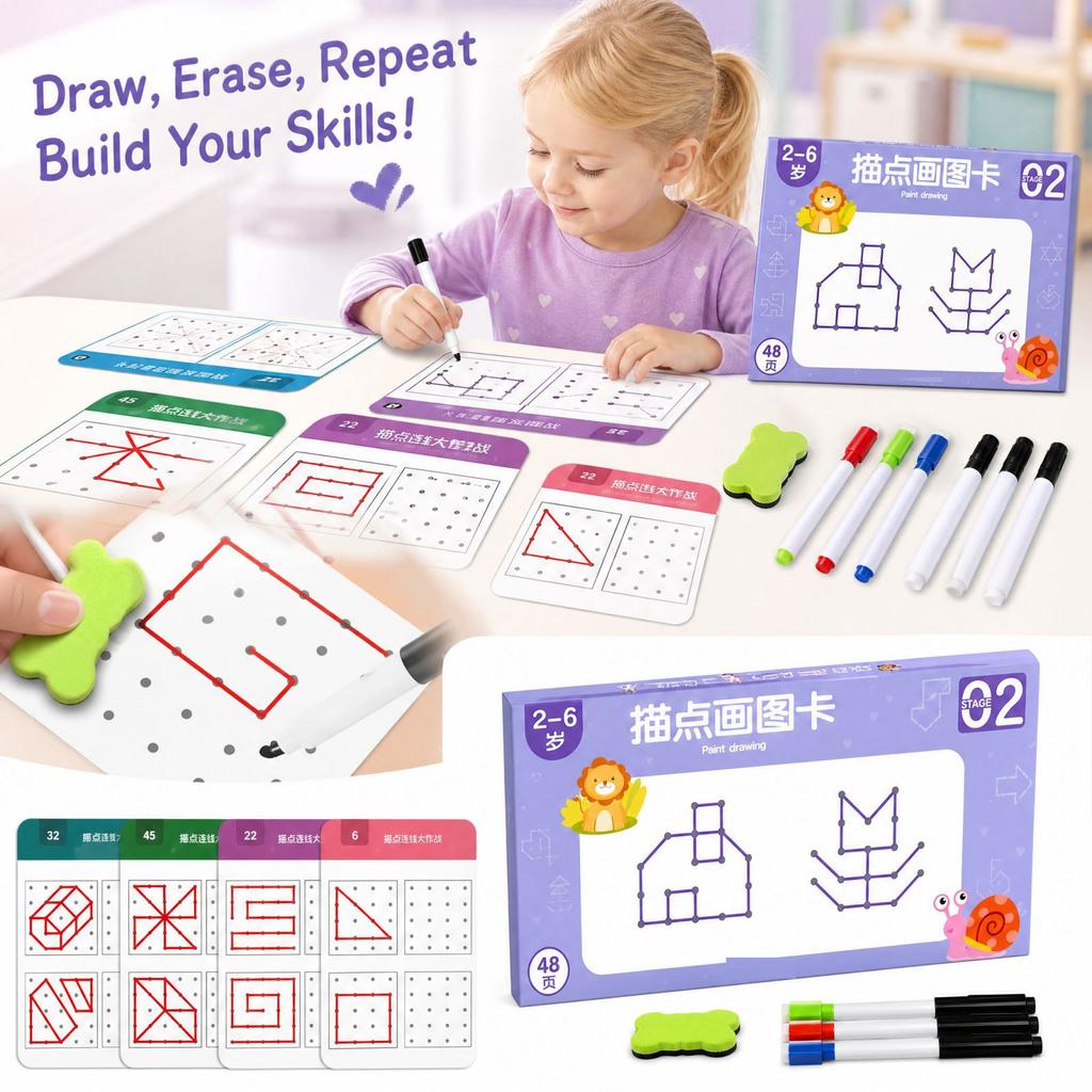Erasable Pen Control Book for Kids, Reusable Toddler Drawing Tracing Notebook with Dot Activities