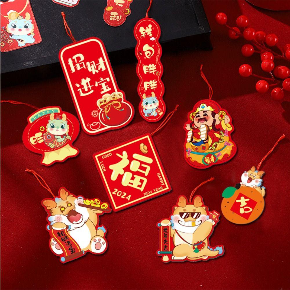 16Pcs Red Potted Plants Bonsai Pendants  Spring Festival