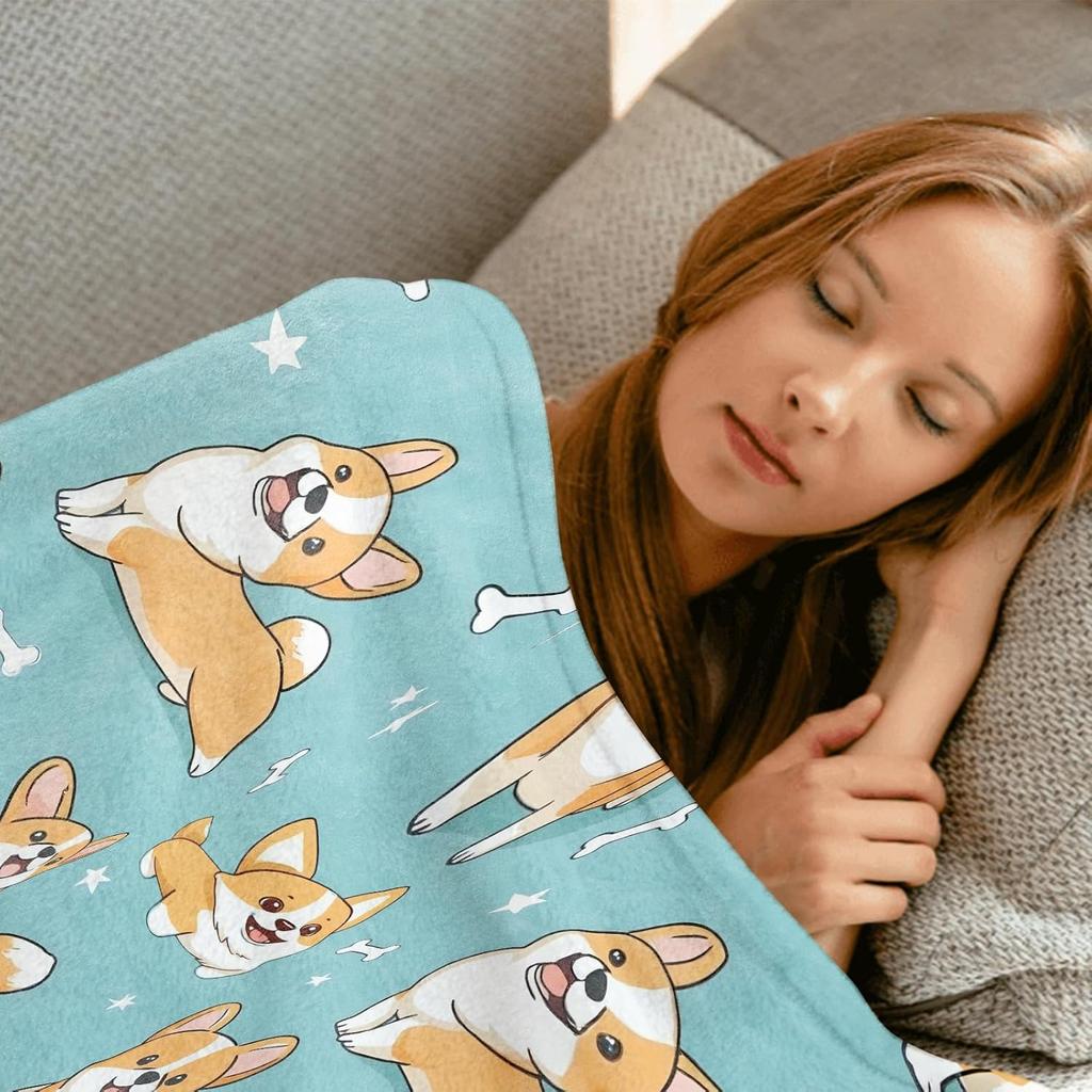 Cute Corgi Throw Blanket,Soft,Lightweight Flannel,Playful Dog Blankets - Gifts for Kids Boys Girls,for Couch Office Trav