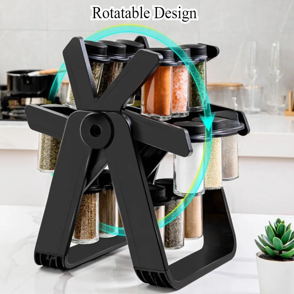 Rotating Glass Spice Rack Set Spice Storage Rack Household Rotating Storage Stable Convenient Storage Rack for Easy Retrieval