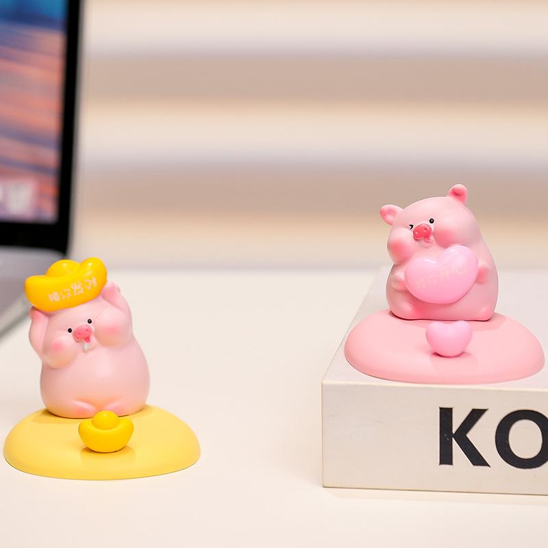Cute Pig Mobile Phone Holder Desktop Creative Ornament Decompression Doll Girl Workstation Ornament Valentine's Day Gift
