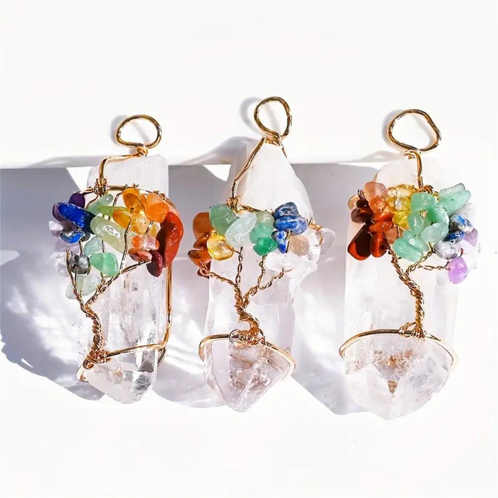 Natural Crystal Tree Of Life Pendant With Handmade Design For Jewelry Enthusiasts