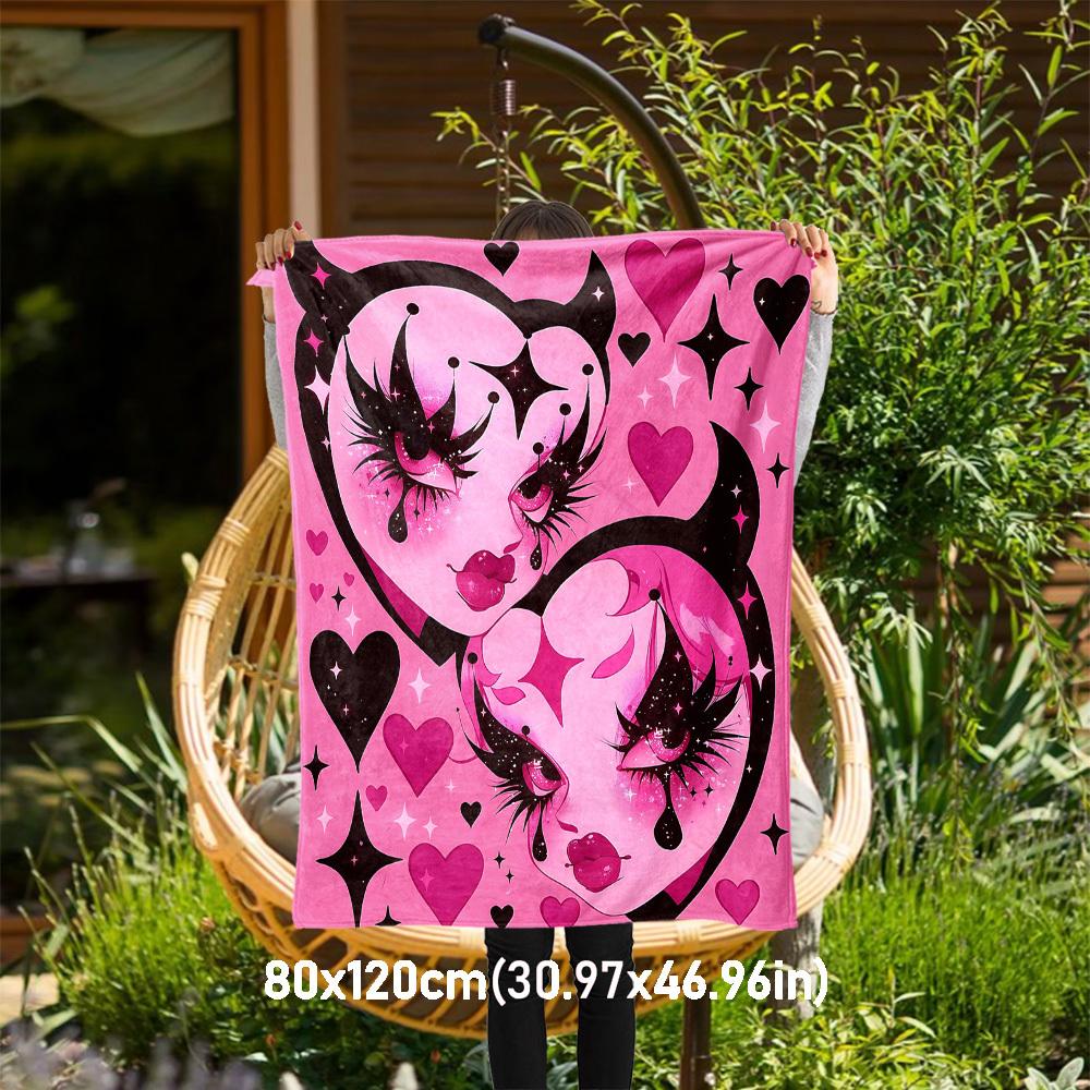 

1PC Devil HeartsOutdoor Flannel Blanket - Soft Plush Decor for Picnics, camping, Bedroom, Playroom, Office, or Lunch Break 1253A 80x120cm(31x47inch)