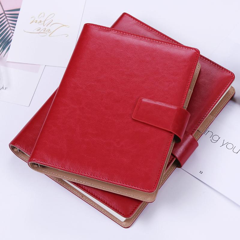 A5 6-Ring Notebook with 100 Sheets PU Leather Spiral Bound College Diary Featuring Phone Holder and Pockets Style Loose-leaf