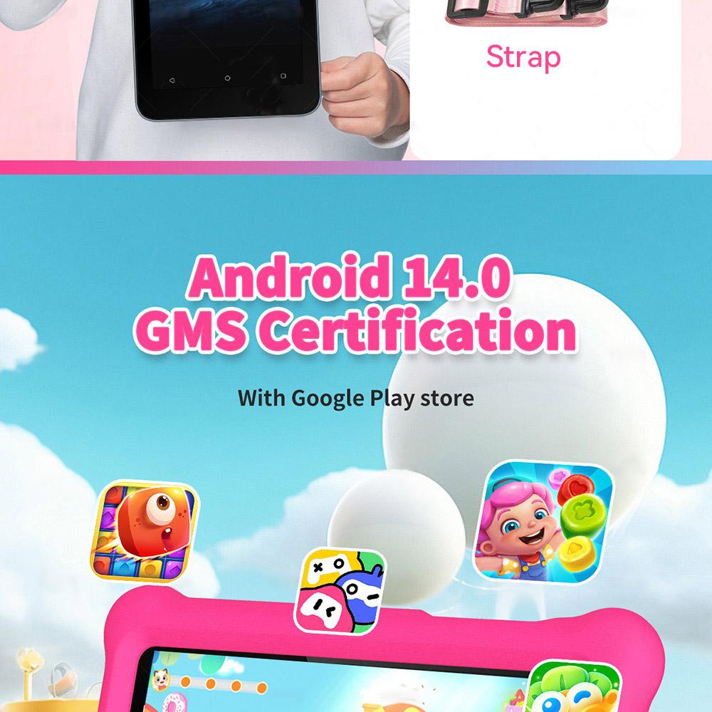 G-tab T7 Pro Kids Tablet, 7 Inch 1024*600 IPS Screen, Android 14, 1.5GHz Quad-core CPU, 4GB RAM (2GB +2GB Expansion) 64GB ROM