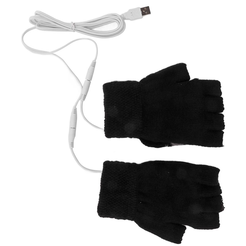 1Pair USB Heated Gloves Knitting Fingerless Hand Warmers Electric Warming Gloves for Men Typing Sports OutdoorBlack