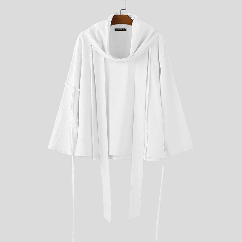 

INCERUN Oversized Men Swing Collar Long Sleeve Bandage Casual Loose T-shirts Tops 3XL білий