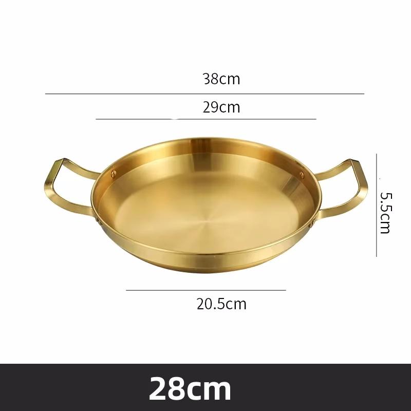 Stainless Steel Gold Golden Seafood Rice Pot Home Cooking Paella Pan Picnic Snack Plates Cookware Saucepan Dry Pots with Handle