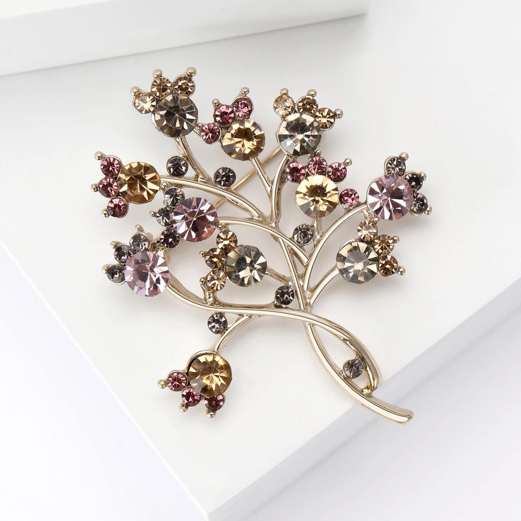 Fashion Retro Rhinestone Big Tree Brooch, Niche High-End Women'S Clothing Accessories Corsage Plant Pin