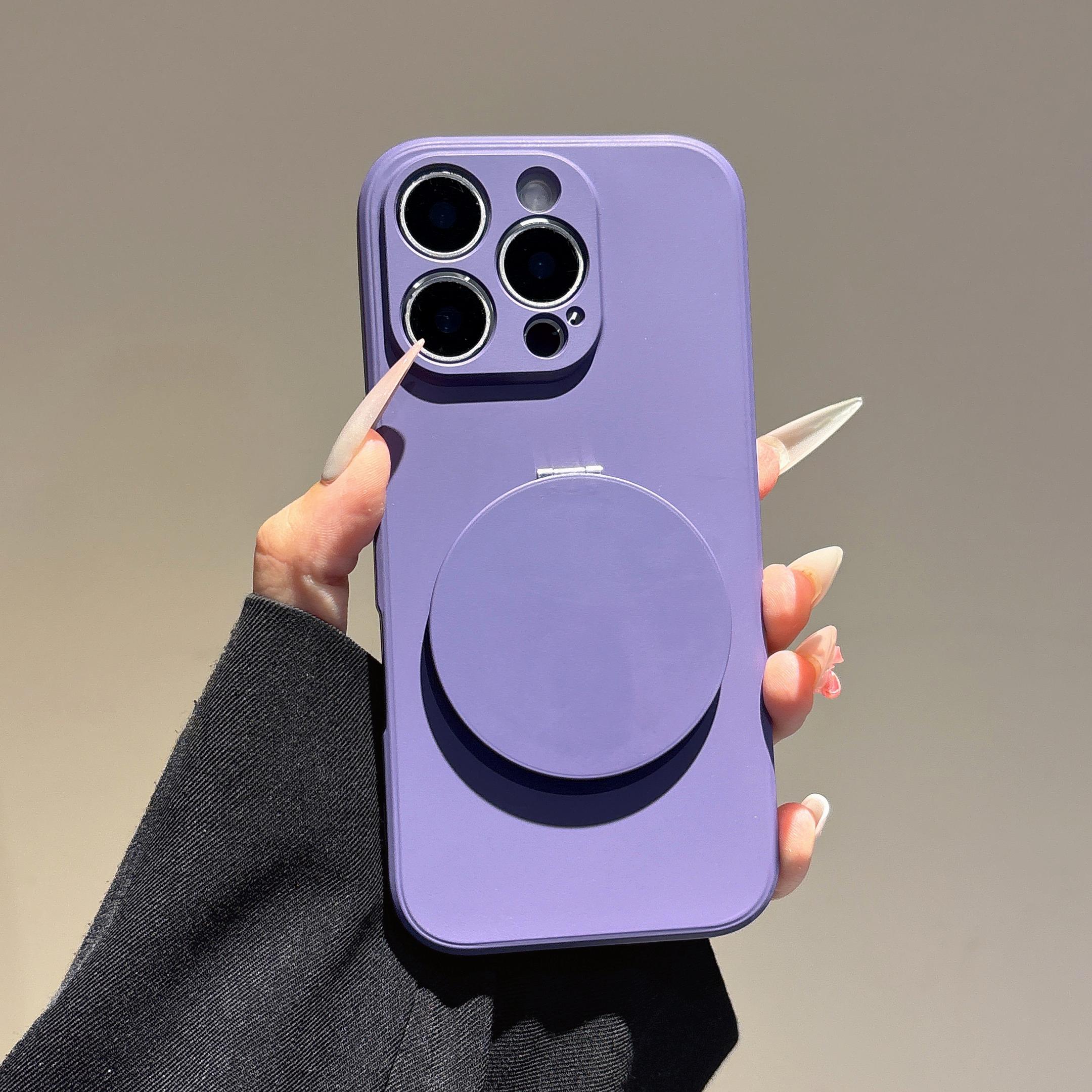

For iPhone 16 Pro Max Case Straight Edge Protection TPU+PC Phone Cover with Mirror Kickstand Purple