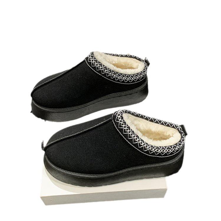 2025 Winter New Fleece Warm Platform Sole Without Heel Wrap Wool Half Slippers Women's Cotton Shoes