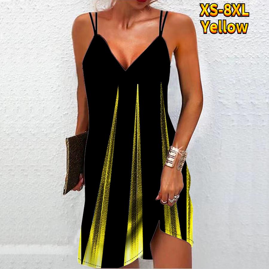 

Женское модное сексуальное платье без бретелек с 3D-синим мигающим лучом, свободное платье-бретелька с v-образным вырезом 6XL жёлтый