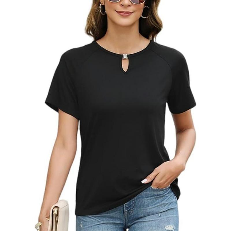 YYFS Women's Fashion Casual Summer Spring Solid Color Print Short Sleeve O-Neck Blouses & Shirts