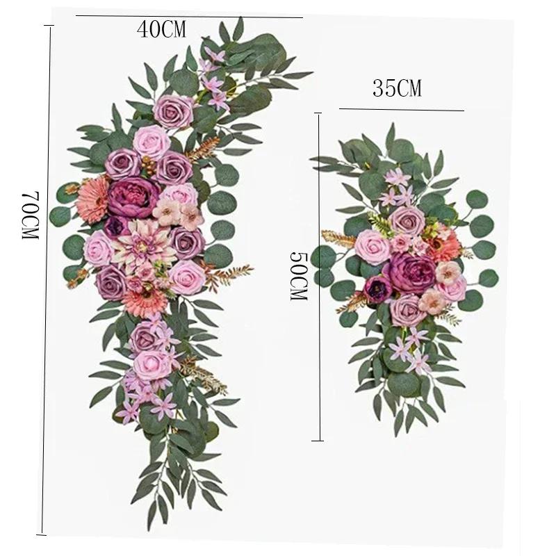 2 Pcs Artificial Wedding Arch Flowers Kit Wedding Flowers Garlands Silk Peony Flower Swag Welcome Sign Floral for Ceremony Party