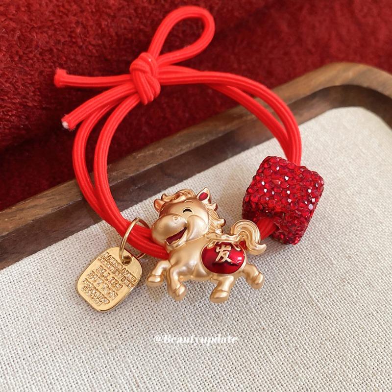 Natal year pony elastic hair band new Chinese retro temperament headrope ponytail hair rope light luxury high-end hair accessories women