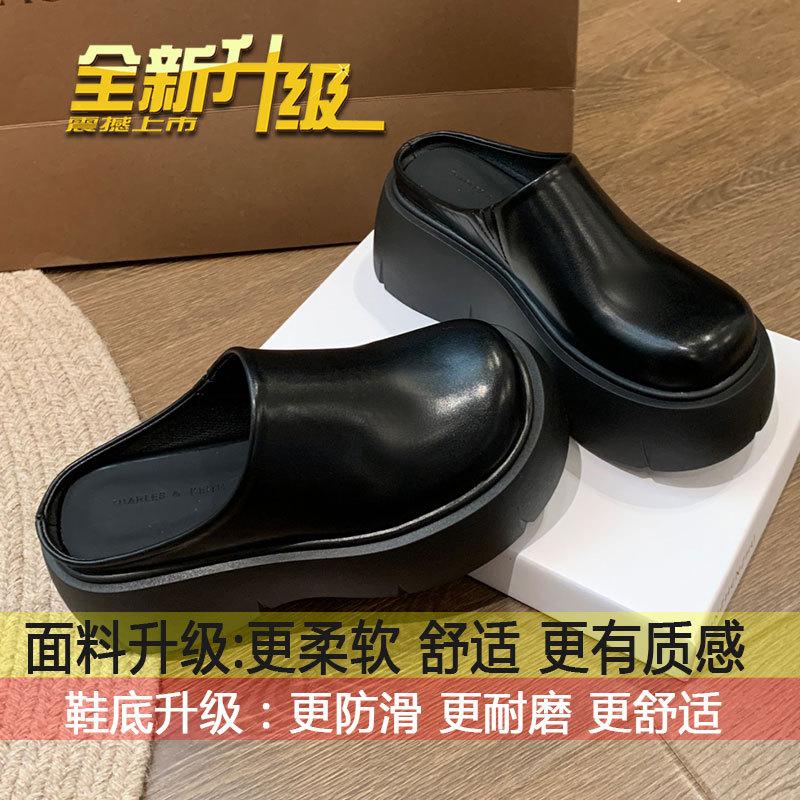 

Super fire Internet celebrity black high-heeled half-support bag head slippers women s summer wear 2025 new non-slip heightened thick-soled slippers 35