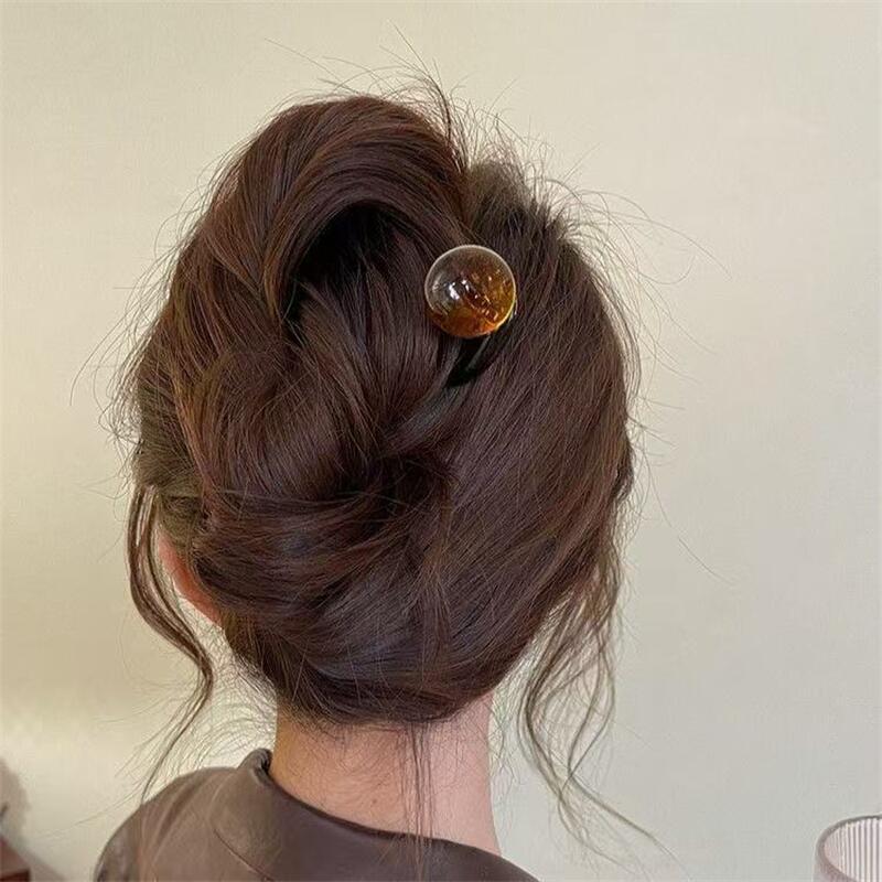 Fashion Colored Pearl U-Shaped Hair Sticks Hairpin Hair Fork Bun Sweet Trendy Acrylic Hair Clip for Women Girls Hair Accessories