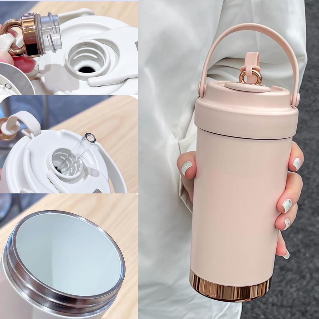 500ml Insulated Water Stainless with Straw and Suitable for Coffee and Carbonated Easy To for and Children Ceramic-coated Kettle, Steel, Handle,