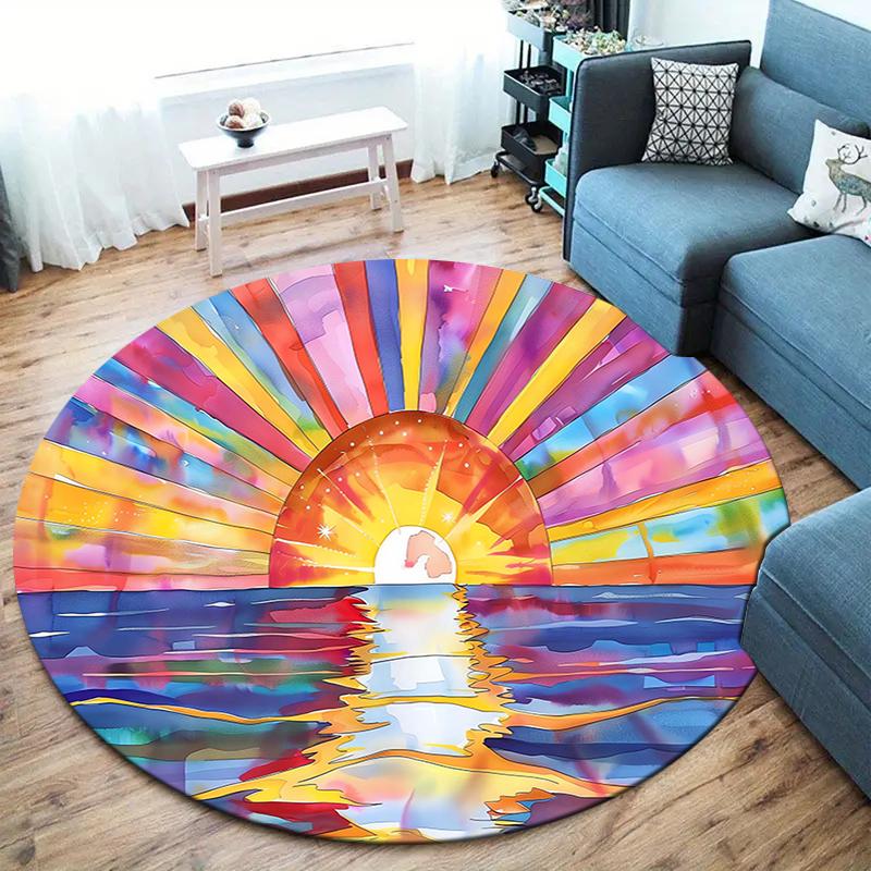 Planet Sun Round Area Rug,Carpet Rug for Living Room Bedroom Sofa Playroom Decor,Non-slip Floor Mat