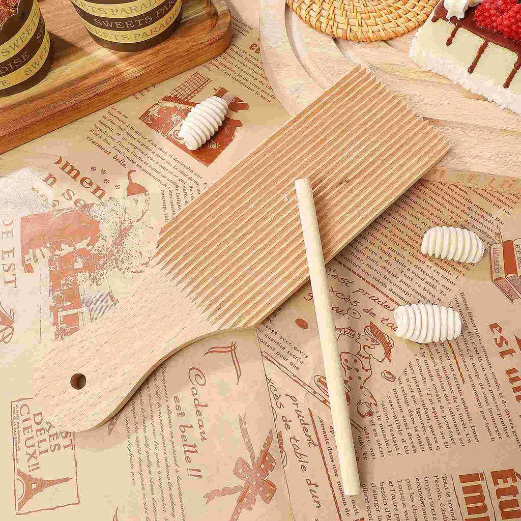 1 Set Wooden Gnochi Board High Quality Materials Pasta Shaping Tool Easy Grip Handle Steady Rolling Kitchen Accessory
