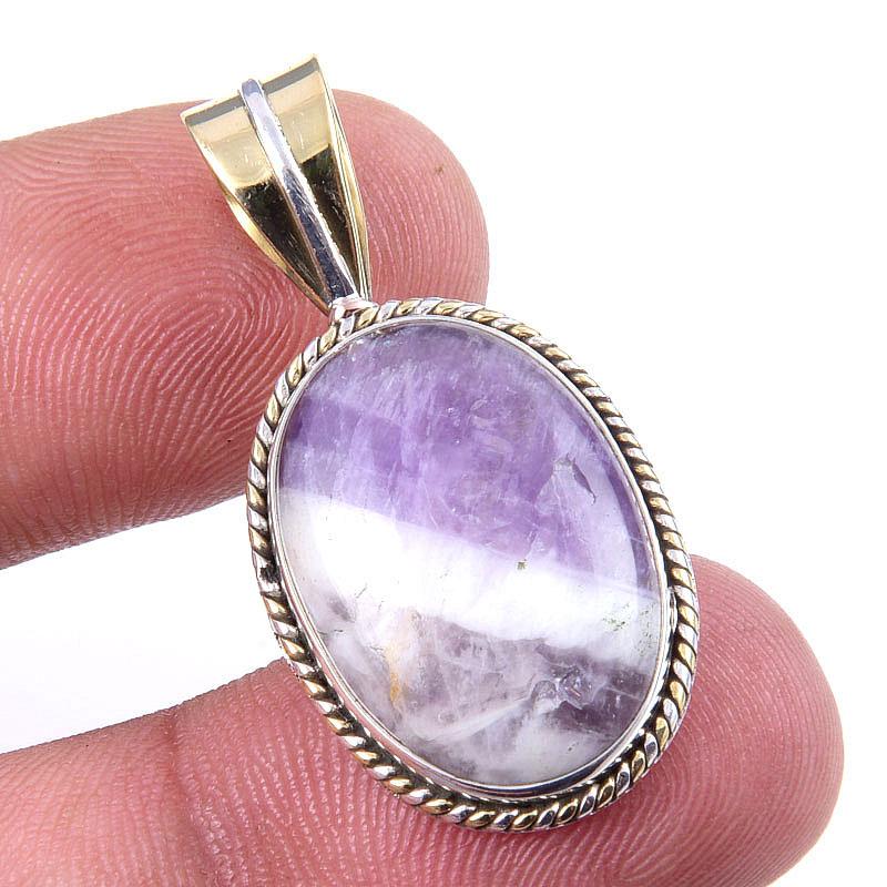 

Natural Tiffany Stone 925 Solid Sterling Silver Gift TwoTone Pendant 1.25 c3B81