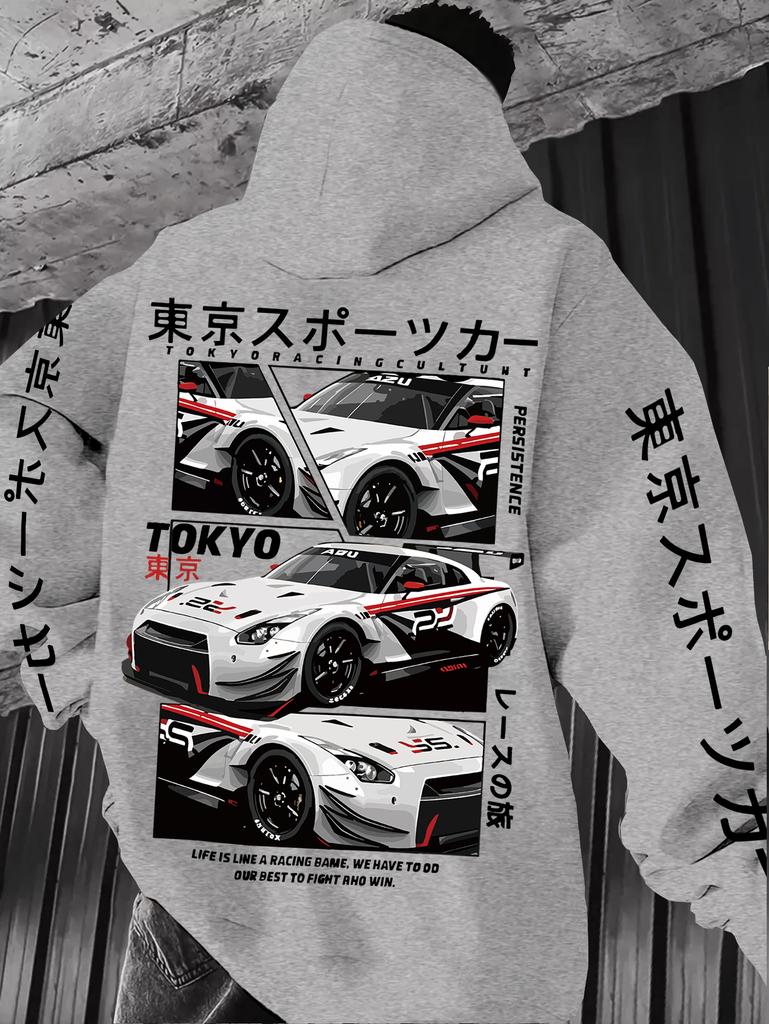 Herren Herbst/Winter Lässiges Locker geschnittenes Europäisches Dunkler Stil Y2K Retro Kapuzenpullover, Tokyo Racing Kultur Kapuzenpullover