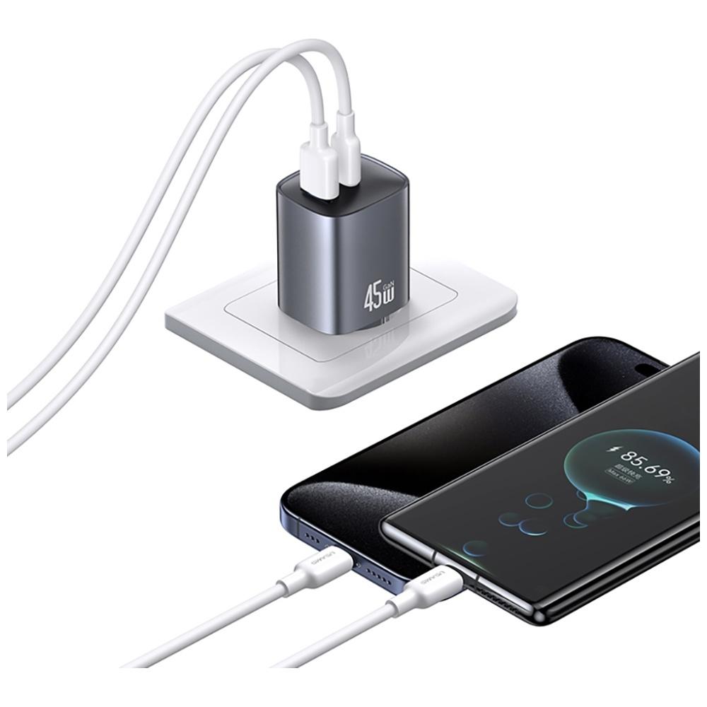 USAMS CC290 T66 45W GaN Wall Charger 1xUSB-A 1xUSB-C Silver
