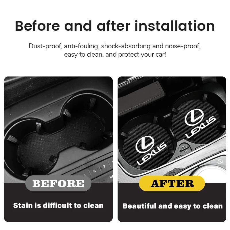 Interior Stickers 2Pcs Car Coasters Water Cup Mats Waterproof Slot Pads For Lexus IS250 IS220d NX300h RX450h IS300h Ct200h UX250