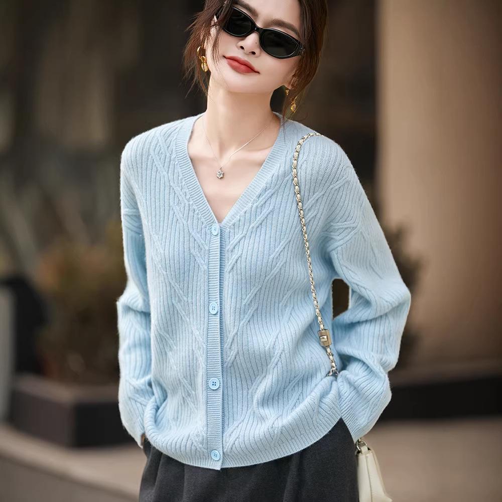 2026 A/W Women's Diamond Pattern Loose Knit Cardigan Sweater