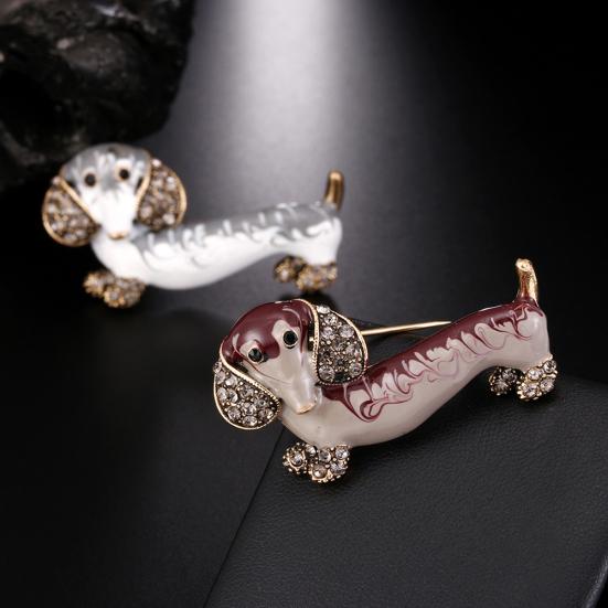 Cute Dachshund Dog Rhinestone Inlaid Brooch Pin Animal Shape Lapel Breastpin
