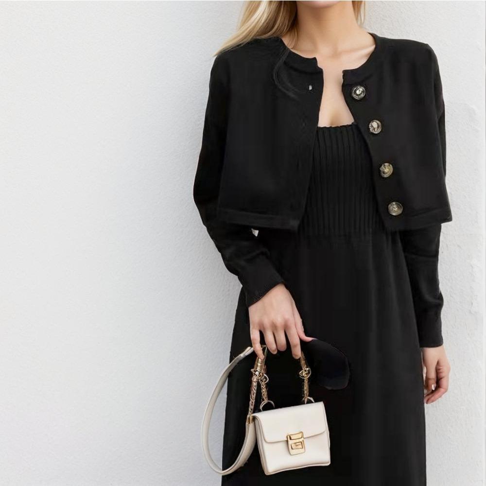 

DIMANAF 2024, осенний комплект из двух предметов, свитер, красное платье, женский однотонный вязаный модный повседневный стильный свободный свитер One Size