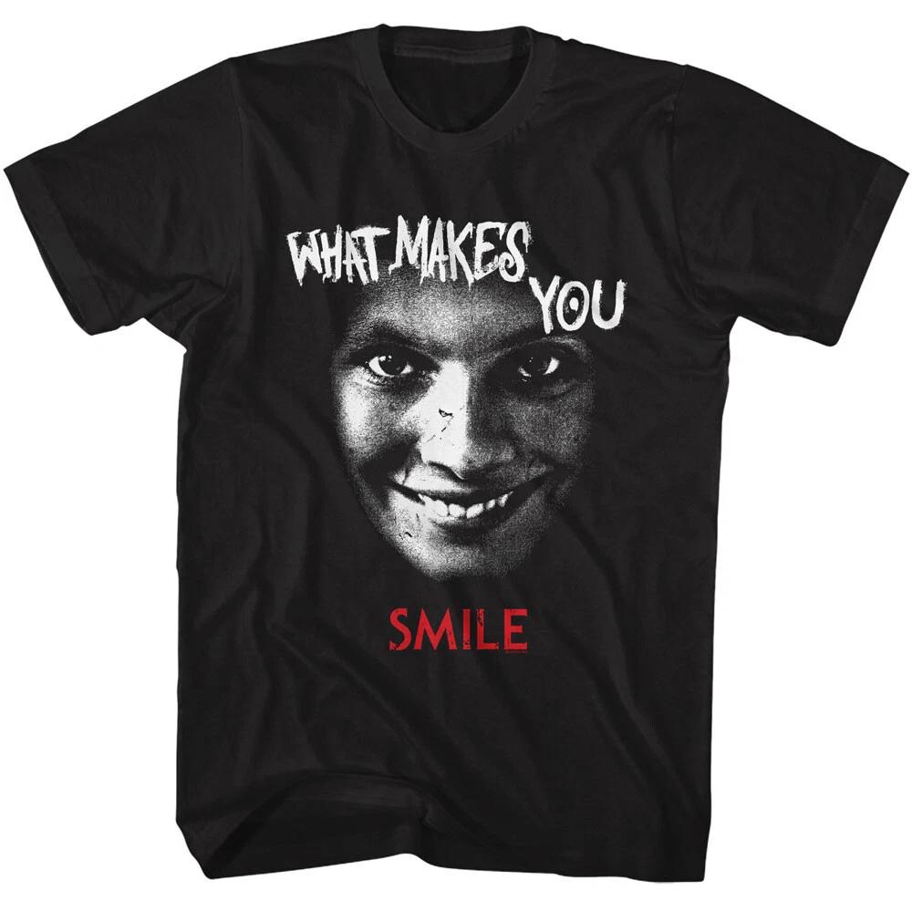 Printed with the psychological horror film What Makes You Smile directed by Laura Weaver Pure cotton Unisexs streetwear shirt S