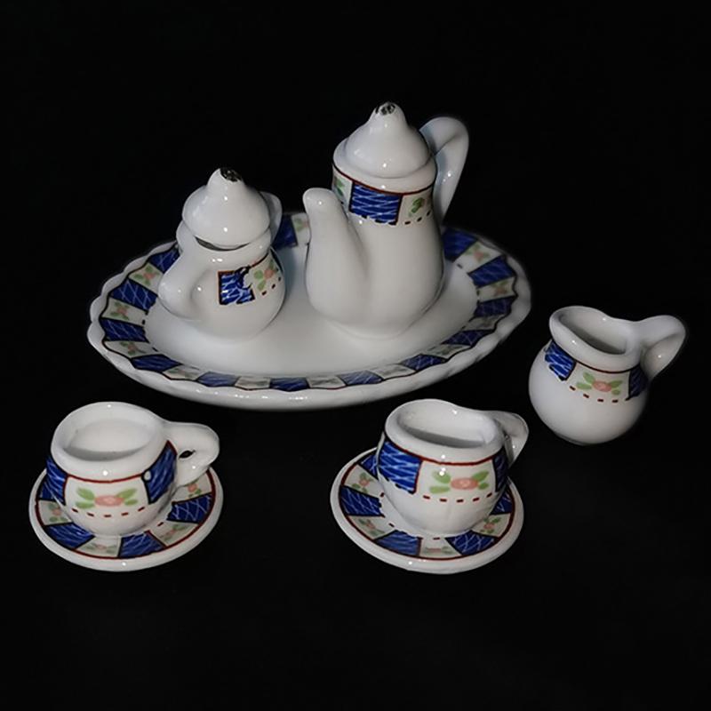 1 Set 1/12 Dollhouse Miniature Flower Patten Porcelain Coffee Tea Cups Ceramic Tableware Dollhouse Kitchen Accessories