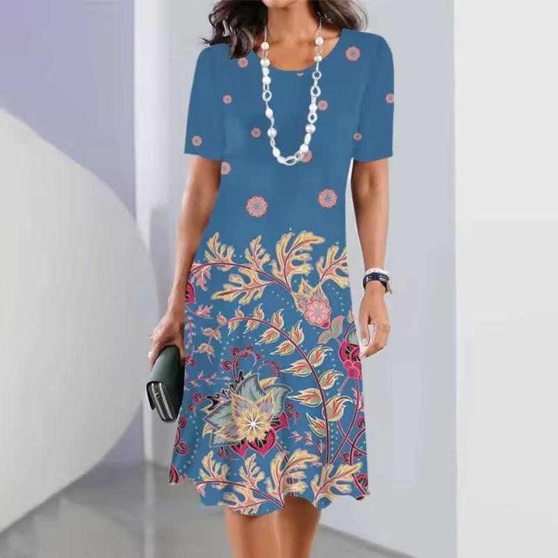 Simple digital print women's clothing 2 summer short-sleeved clothing casual women's beach party dress