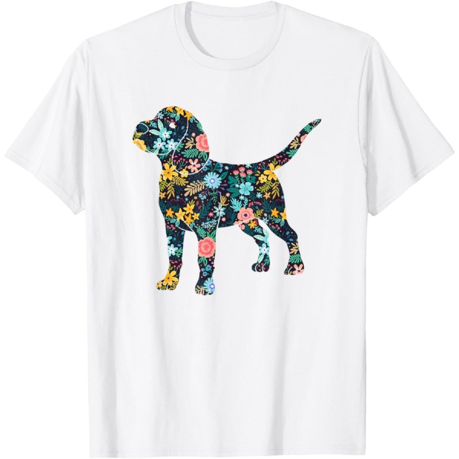 Beagle Floral Dog Silhouette Womens Graphic T-Shirt XXXXXL белый
