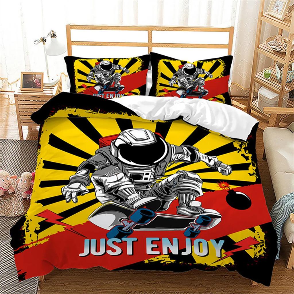 Extreme Sports Game Skateboard Soft Duvet Cover Spaceman Comfortable Quilt Cover Carton Skateboard for Children Ten Boy for Bedrom Decoration