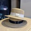 New Hepburn Style Elegant Temperament Woven Straw Hat Women's Flat Top Top Hat Wide Brim Ribbon Seaside Vacation Sun Protection