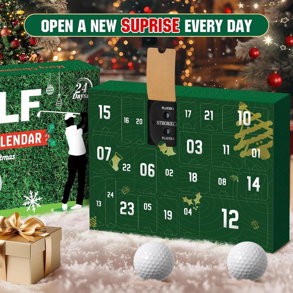 Weihnachts-Countdown-Kalender Weihnachts-Kalender 2026 Golf 24 Fächer Zubehör-Set Golf-Thema für Männer Frauen Jungen Mädchen