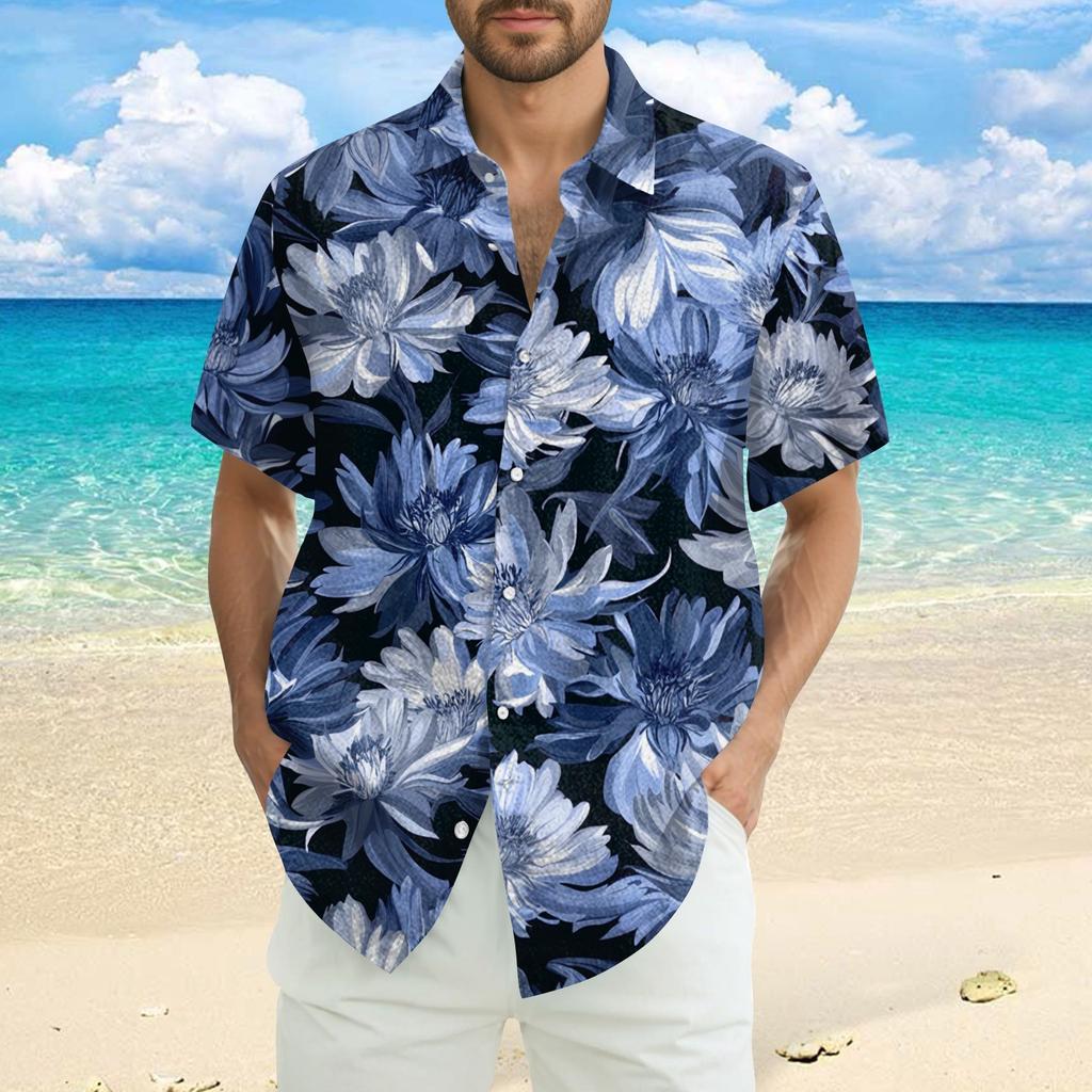 Men's Fashion Casual Loose Hawaiian Print Short-sleeved Shirt